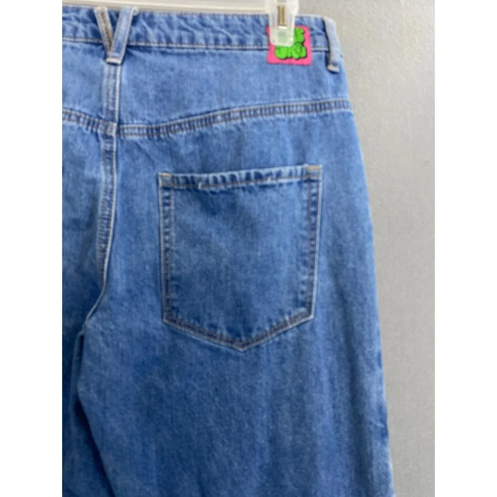Empyre Womens Wide Leg Jeans Blue Medium Wash High Rise Panel Seam Streetwear - Picture 8 of 14